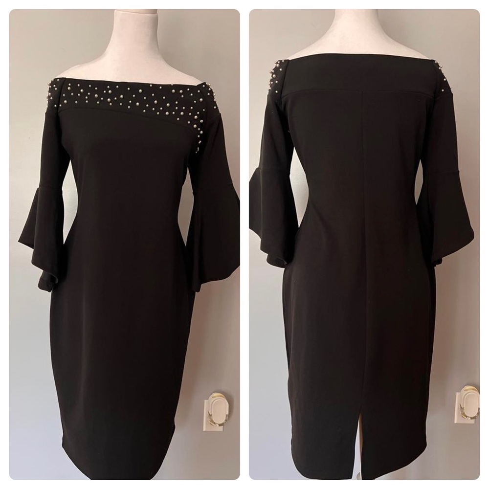 Black dress with pearl detailing